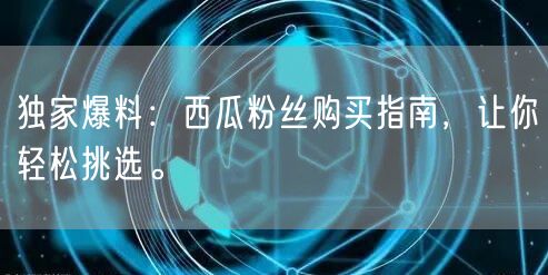 独家爆料:西瓜粉丝购买指南,让你轻松挑选。