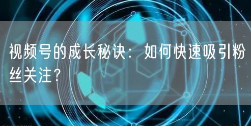 视频号的成长秘诀:如何快速吸引粉丝关注?