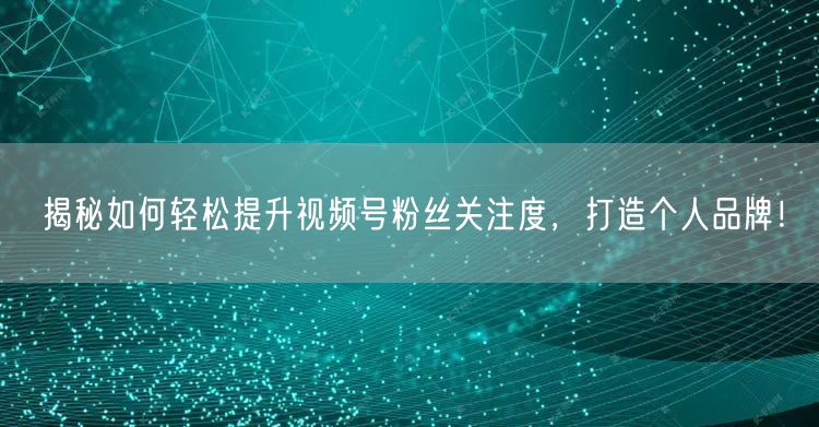 揭秘如何轻松提升视频号粉丝关注度，打造个人品牌！